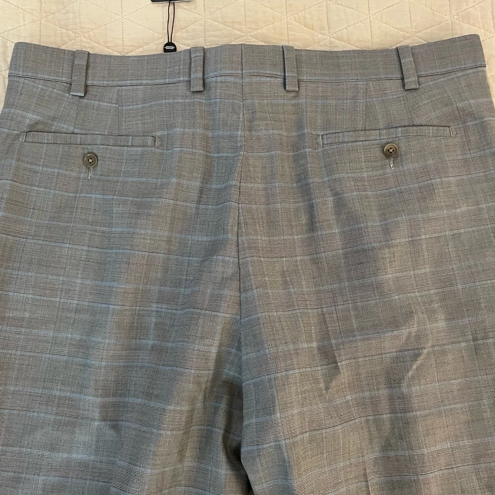 CARNOUSTIE‎ Windowpane Flat Front Stretch Wool Trouser in Gray Size 40 NWT $225
